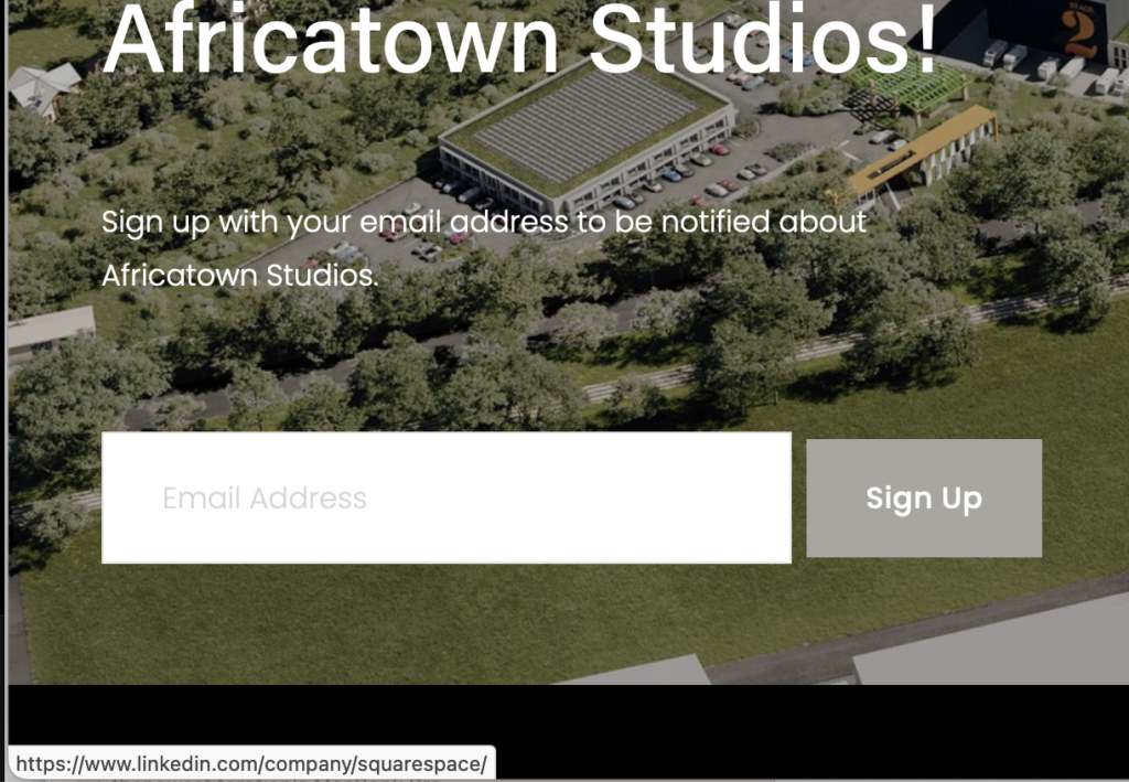 Africatown Studios website shows SquareSpace as its LinkedIn account