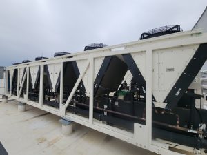 An image of a bank of smaller heat exchange compressors at the Edged Tilford Yard facility in Atlanta, GA.