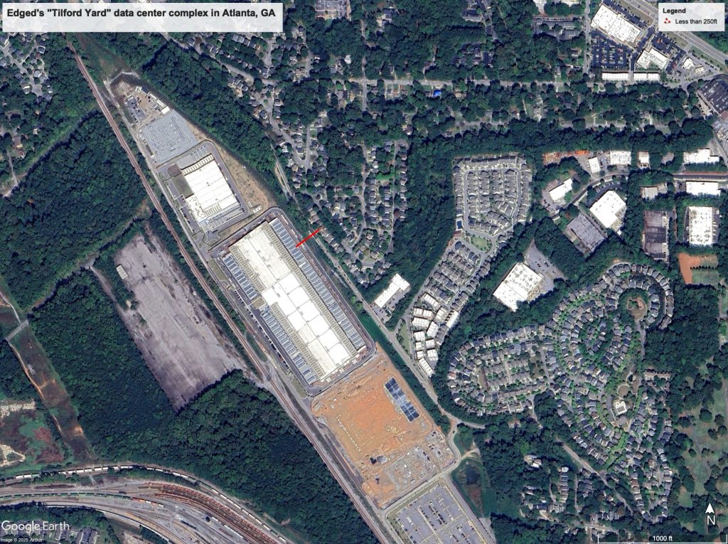 Edged's Tilford Yard site proximity to neighbors, showing homes less than 250ft away